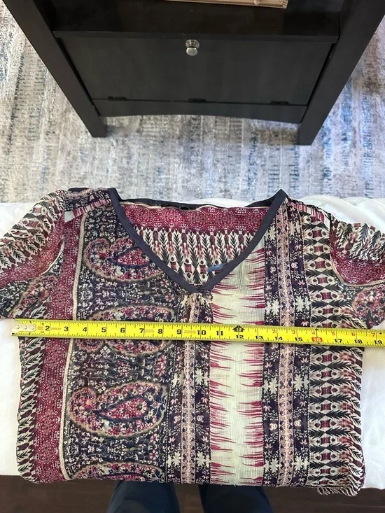 Lucky Brand Boho Peasant Blouse Mixed Print Paisley Sheer Festival Top XS - Picture 7 of 9